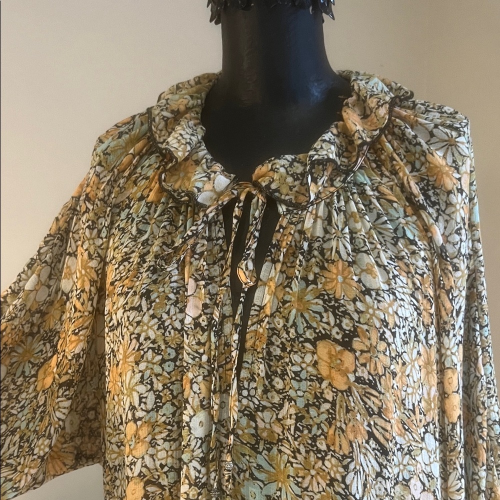 Free People Floral Long Sleeve Maxi Dress - Black and Gold - Picture 2 of 5